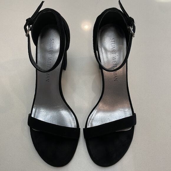 Stuart Weitzman Ankle Strap Block Heel Sandals size 36.5 black Suede - Picture 8 of 13